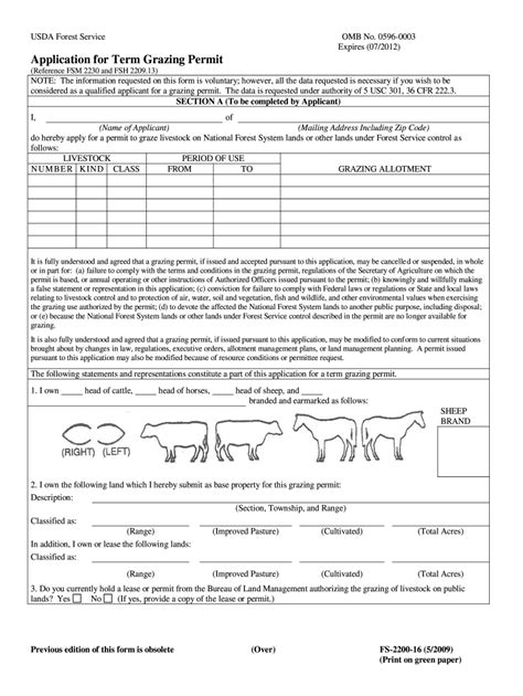 Application For Term Grazing Permit Fs2200 Usda Forest Service