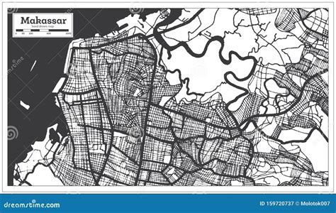 Makassar Indonesia City Map In Black And White Color Outline Map Stock