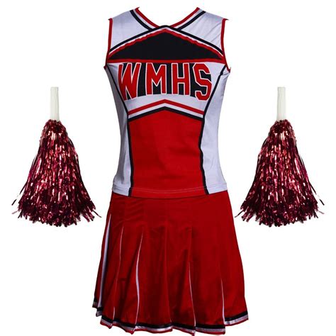 Ladies Costume Fancy Dress Up Red Cheerleader Glee School Topskirt S