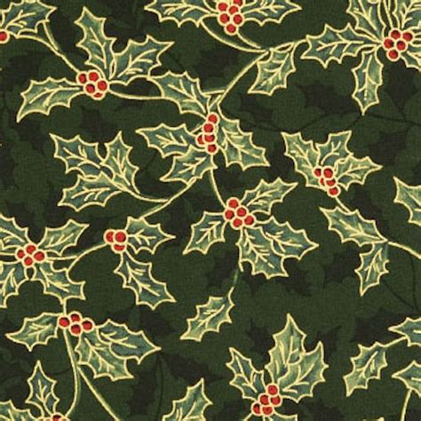 100 Cotton Fabric Rose And Hubble Christmas Holly Berry Vines 135cm Wide