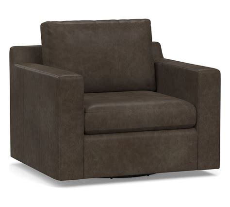 Shasta Square Arm Leather Swivel Armchair Polyester Wrapped Cushions