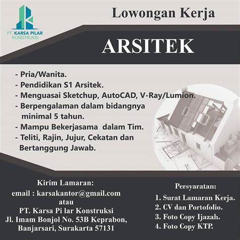 Area bekasi kawasan industri mm2100. Lowongan Kerja Arsitek PT Karsa Pilar Konstruksi Solo ...