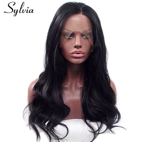 Sylvia 1b Black Color Natural Wave Synthetic Lace Front Wigs With