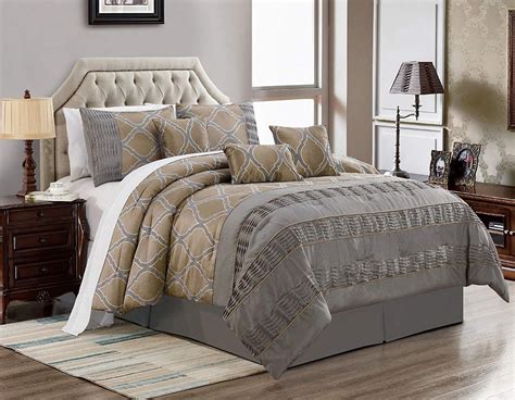 Jaba 7 Piece Bedding Set Grey Gold Comforter With Accent Pillows Bed