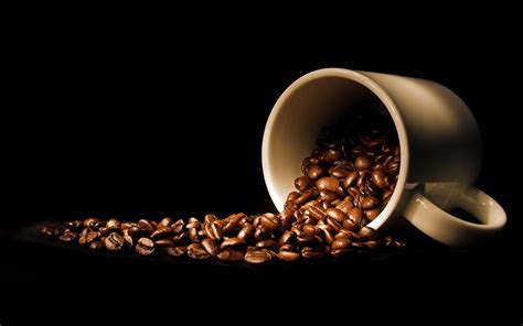 Coffee Bean Lot And White Mug Drink Coffee Cup Coffee Beans Hd