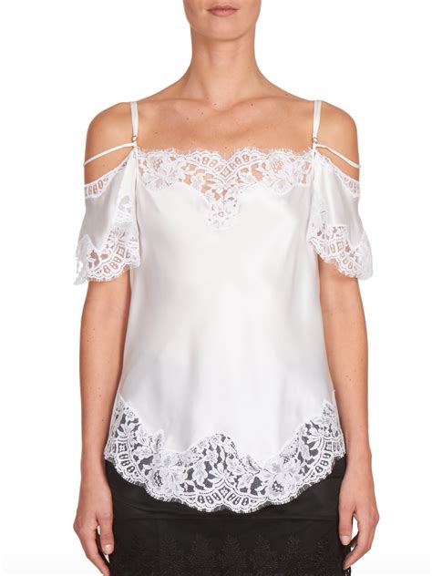 Lyst Givenchy Lace Trim Silk Cold Shoulder Camisole In White