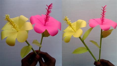 3 making a kid's lily flower. DIY Hibiscus flower making with paper | Hibiscus paper flower || SUNIL CREATION - YouTube