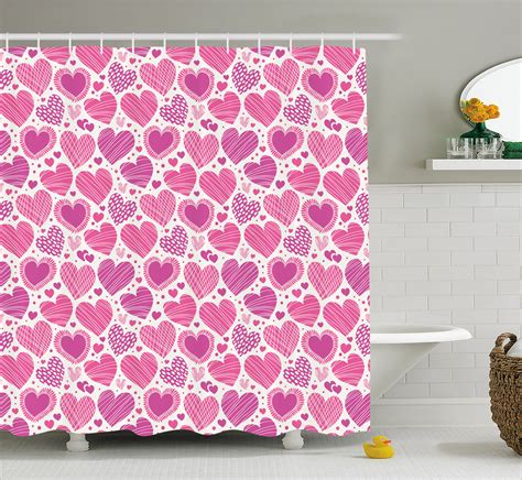 Valentines Shower Curtain Romantic Heart Shapes With Many Different