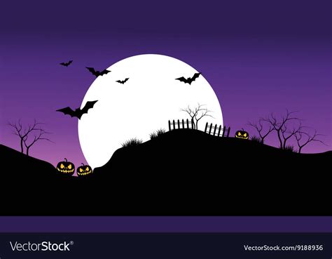 Halloween On Purple Sky Backgrounds Silhouette Vector Image