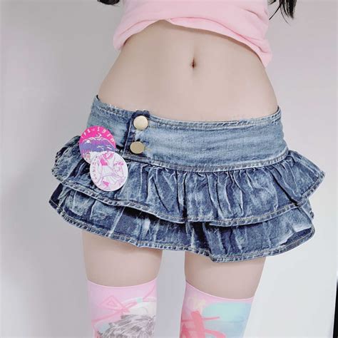 Micro Denim Mini Skirt Jean Pleated Skirt Sexy Cute Kawaii Babe