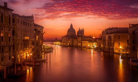 Grand Canal In Venice Italy At Night