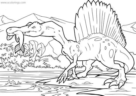 Spinosaurus Eating Fish Coloring Pages