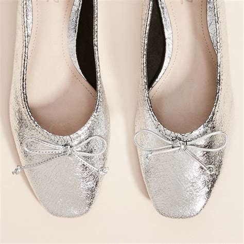 Silver Metallic Ballet Flats Bow Front