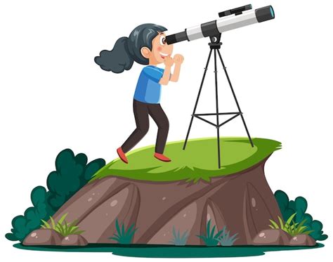 Premium Vector A Girl Looking Through Telescope