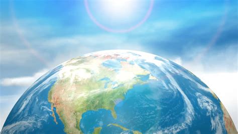 Earth World Globe And Blue Sky Clouds And Sun Stock Footage Video