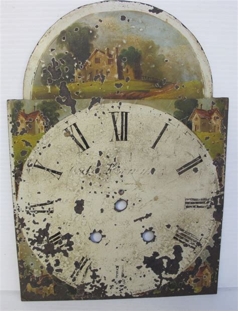 Clock Faces Four Vintage Grandfather Metal Hand Painted Illustrated