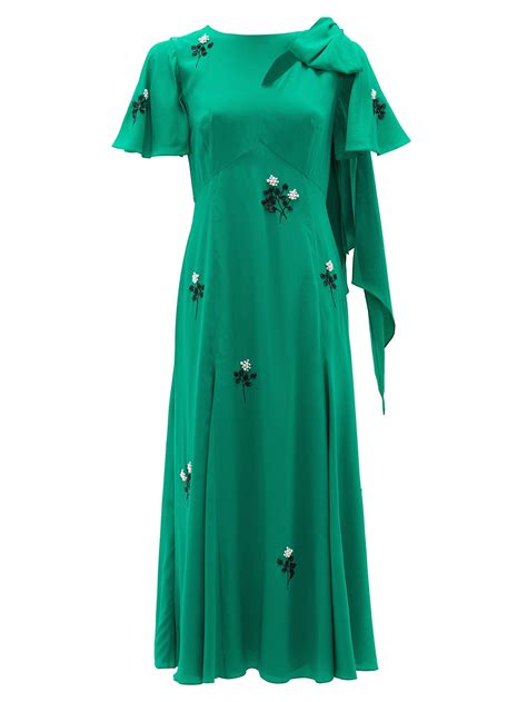 Erdem Kirstie Floral Beaded Bias Cut Silk Dress In Green Lyst