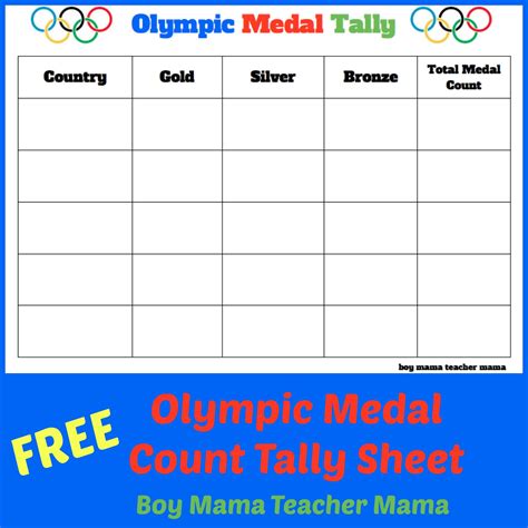 Your little olympian can decorate these medals and host his very own awards ceremony! Teacher Mama: FREE Olympic Medal Count Tally Sheet ...