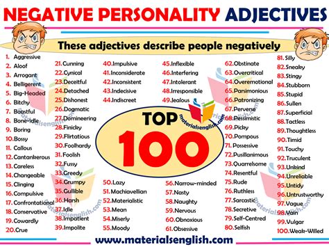 Negative Personality Adjectives | Personality adjectives, Adjectives, English adjectives