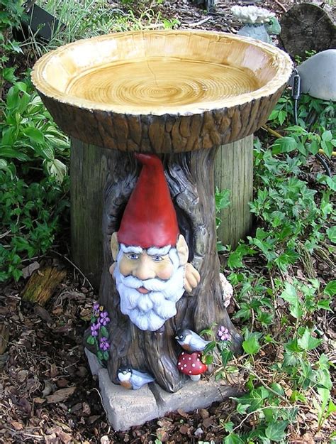 Gnome Tree Stump Bird Bath Log Slice Top By Enchantdmushroomland