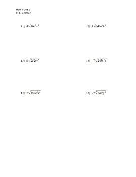 How do you simplify fractions with radicals? 1.2 Day 3 Simplifying Radicals with Coefficients Worksheet ...