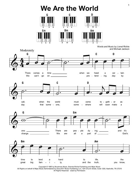 We Are The World Sheet Music Usa For Africa Super Easy Piano