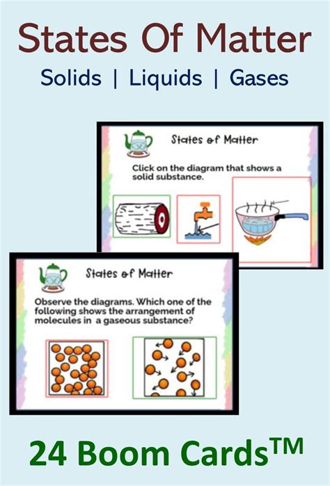 24 Boom Cards On States Of Matter Solids Liquids Gases Task Cards