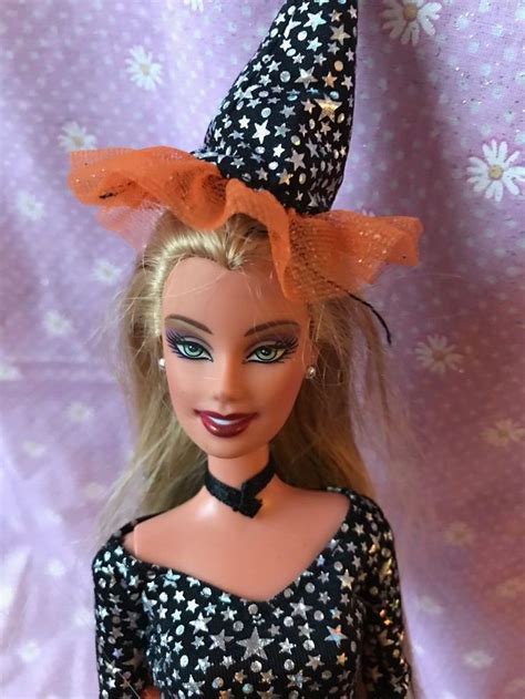 Pretty Barbie Doll In Halloween Black And Orange Witch Costume With Hat Barbie Barbie Dolls