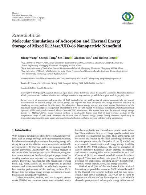 Pdf Molecular Simulations Of Adsorption And Thermal Energy Storage Of