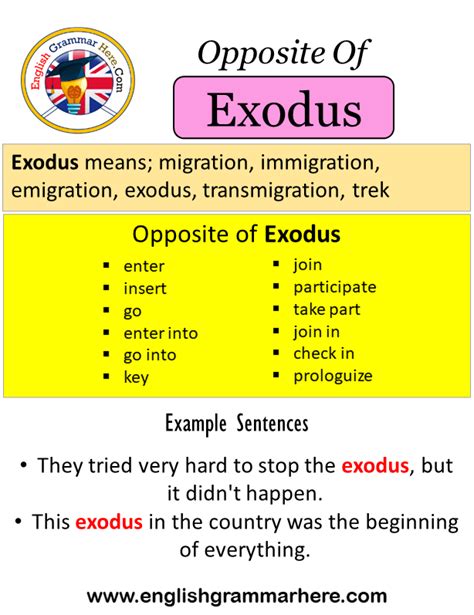 Opposite Of Exodus Antonyms Of Exodus Meaning And Example Sentences