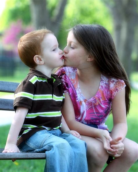 A Pretty Good First Attempt Cute Baby Couple Kids Kiss Children