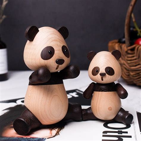Luxury Wooden Panda Figurines Quality Original Animal Miniature Wood