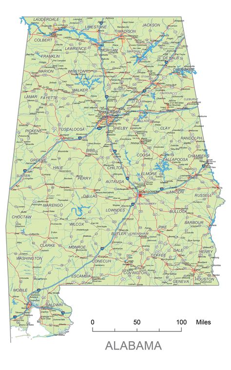 Preview Of Alabama State Cities Alabama Road Vector Map Lossless
