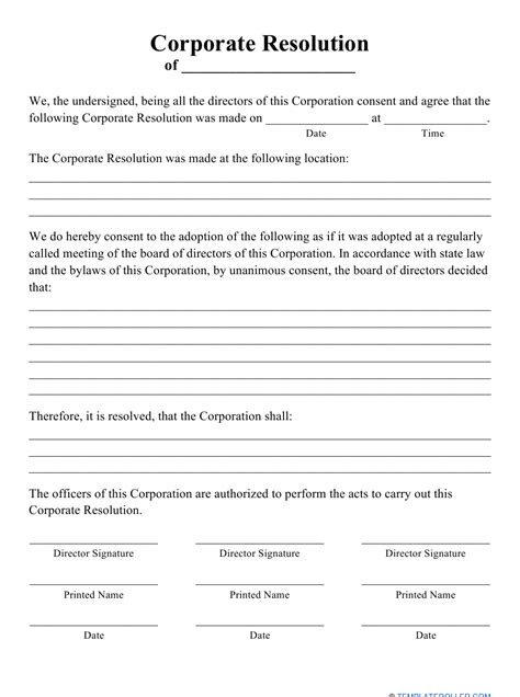 Corporate Resolution Template Download Printable Pdf