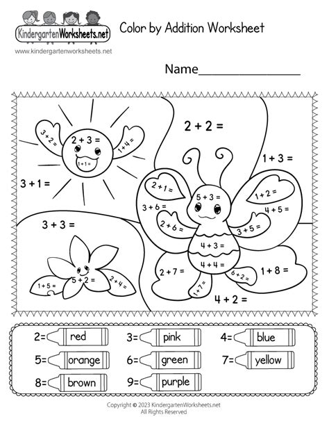 Free Printable Color By Addition Worksheet
