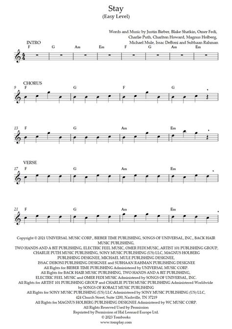 Sheet Music With The Words Stay On It