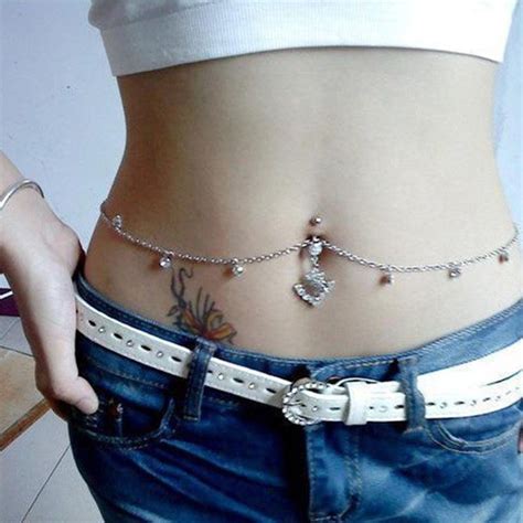 crystal navel ring belly button bar waist chain dangle body piercing fan shape belly chain