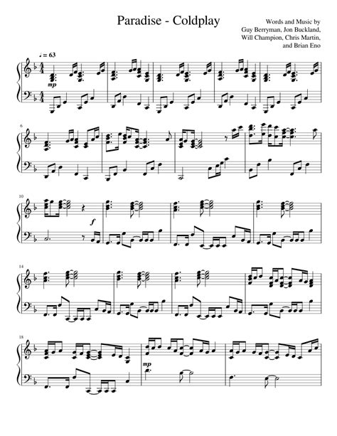 Paradise Coldplay Sheet Music For Piano Solo