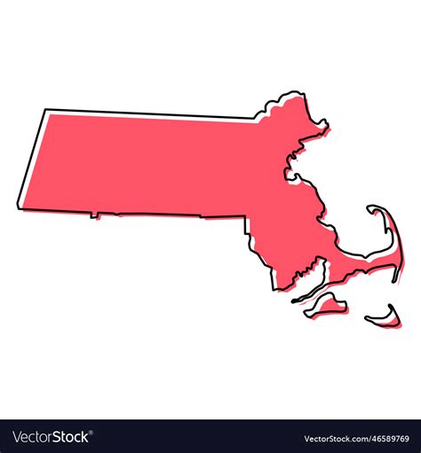 Massachusetts Map Shape United States Of America Vector Image