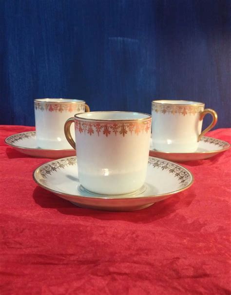Antique Theodore Haviland Limoges Demitasse Set Of 3 French Porcelain Coffee Cups White And