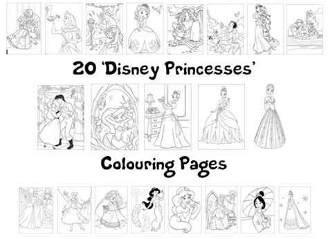 Disney Princesses Colouring Book Pack 20 X A4 Sheets Etsy