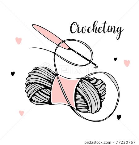 A Ball Of Yarn With A Crochet Hook Vector Stock Illustration Pixta