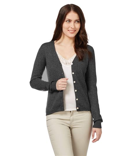 Ladies Cashmere And Merino Luxurious V Neck Cardigan Dark Grey Size