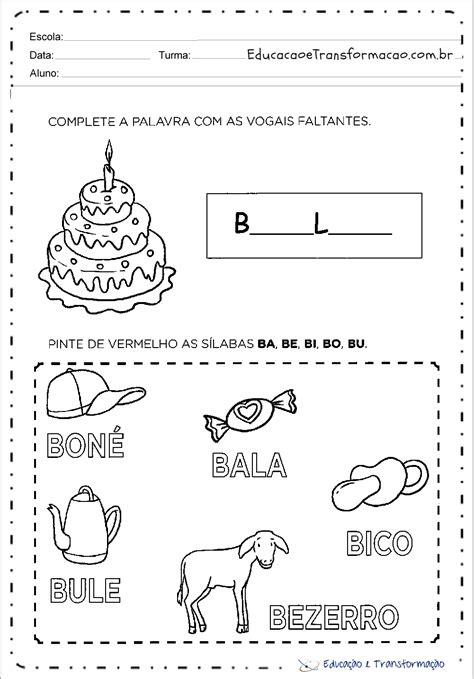 Atividades Com A Letra B Para Alfabetização