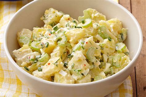 Mix mayonnaise, celery, onion, vinegar, mustard, salt, and pepper together in a large bowl. Best Creamy Potato Salad - My Food and Family