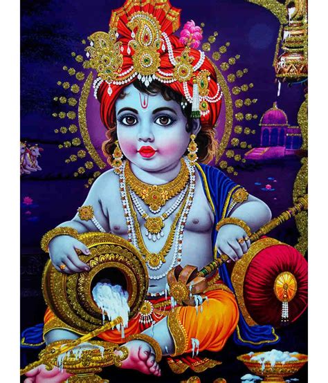 Zevotion Poster Of Baby Krishna In Golden Yellow With Gold Detailing 