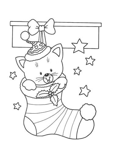 I dag har vi rockat sockorna! Little Cat in a Bit Sock coloring page | Free Printable ...