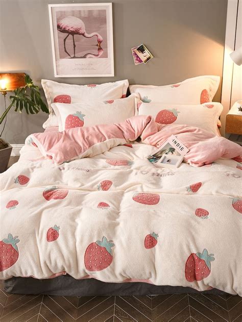 strawberry print sheet set room inspiration bedroom room ideas