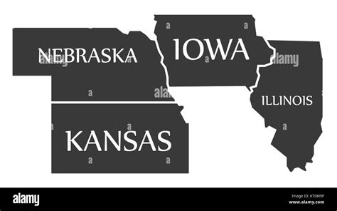 Nebraska Kansas Iowa Illinois Map Labelled Black Stock Photo Alamy