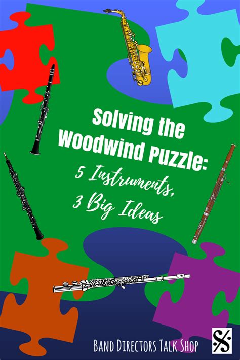 A Poster For The Woodwind Puzzle Featuring Flutes And Music Pieces On